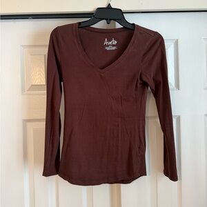 Women's Brown V-Neck Top
